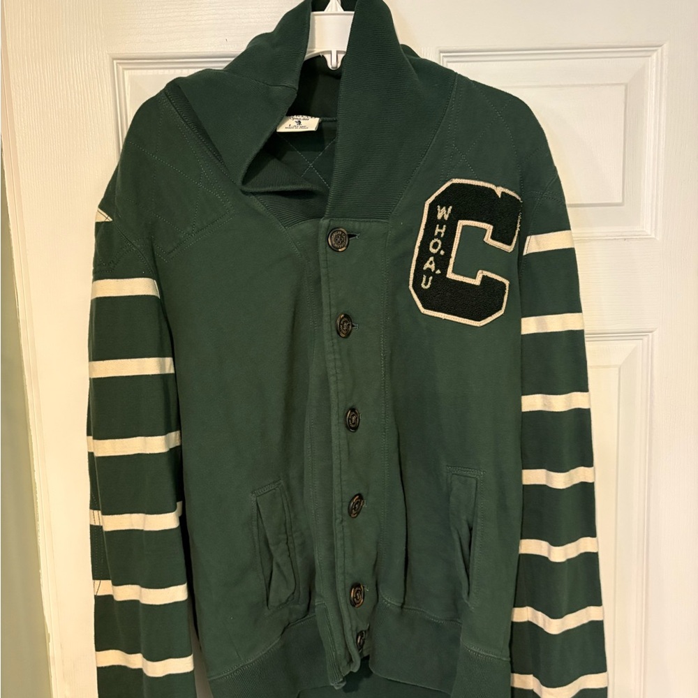 Green Striped Button-Up Cardigan